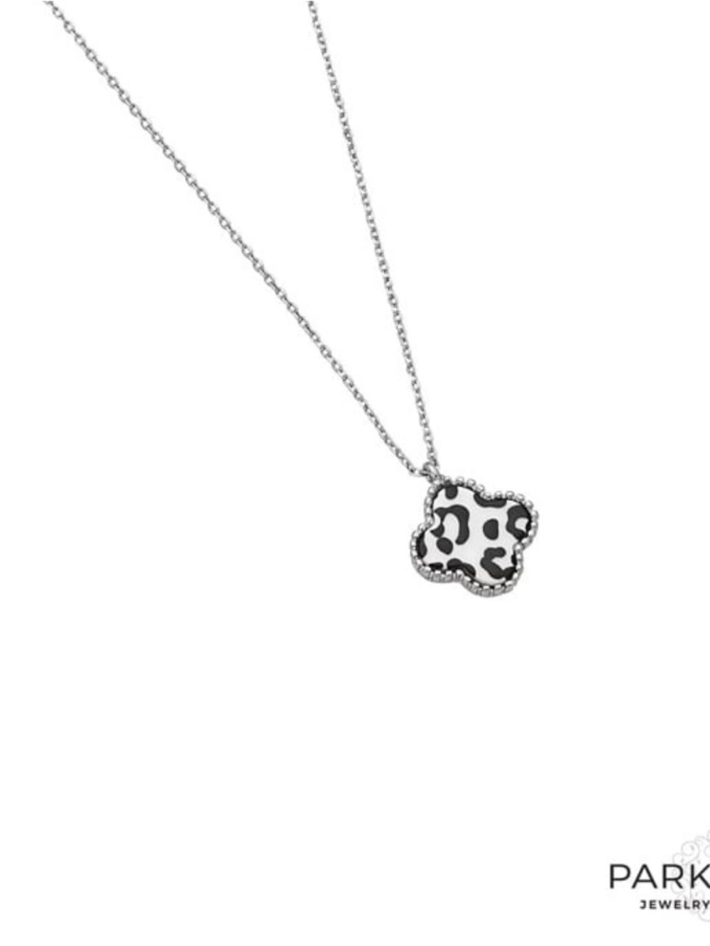 Park Lane Lana Black & White Leopard Clover Necklace & Studs - Picture 7 of 9